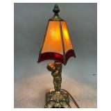 Stained Glass and Brass Boudoir Lamp