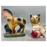 Horse and Dog Chalkware Figurines