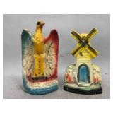 God Bless America and Windmill Chalkware Figures
