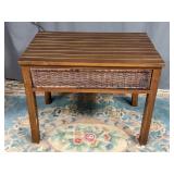 Wooden Side Table with Woven Whicker Accents
