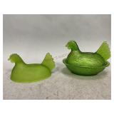 Green Glass Nesting Hen and Hen Top