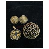 Damascene Black on Gold Tone Earrings and More