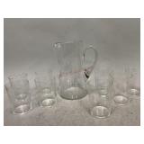 Clear Etched Glass Pitcher and Tumblers