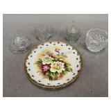 Assorted Clear Glassware and Decorative Plate