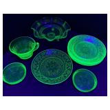 Uranium Glass Ashtrays, Plates, and More