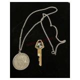 1925 Peace Dollar Coin Necklace & Chrysler Key