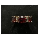 14K Gold Ring with Red Gemstones and Diamonds