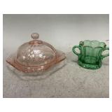 Pink Depression Glass and Uranium Glass Trinkets