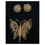 Monet Earrings and Butterfly Pin