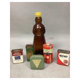 Miscellaneous Vintage Tins & Glass Syrup Bottle