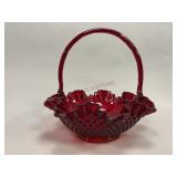 Cadmium Glass Fenton Ruffled Hobnail Basket