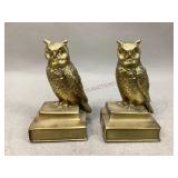 Two Vintage MCM Cast Brass Owl Bookends