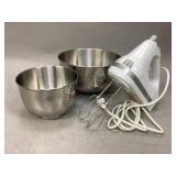 KitchenAid Hand Mixer & Two Metal Bowls