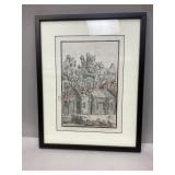 Professional Framed Pencil Sketch of Log Cabin