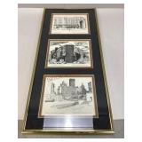 Framed Vintage Pittsburgh-Themed Sketches