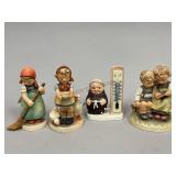 Assorted Hummel Figurines and Thermometer