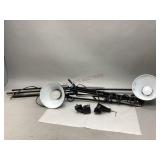 Two Black Swing Arm Clamp-On Desk Lamps