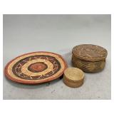 Woven Lidded Baskets and Plate