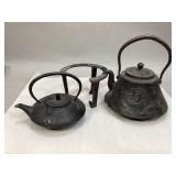 Vintage Cast Iron Tea Kettles & Trivet