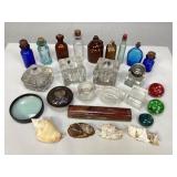 Assorted Glass Bottles, Inkwells, Shells & More