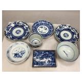 Assorted Vintage Blue & White Porcelain Dishes