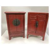 Two Chinese Style Red-Lacquered Wooden Cabinets