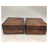 Two Vintage Woven Rattan Storage Boxes