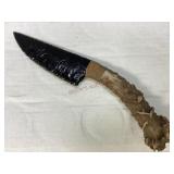Possibly Obsidian Blade & Antler Handle Knife