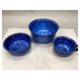 Vintage Handmade Blue Studio Art Pottery Bowls