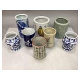 Vintage Oriental Style Porcelain Brush Pots & Cups