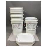 Five Plastic Commercial Size Buckets with Lids