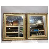 Pair of Gold & Green Framed Mirrors