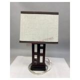Faux Wood Lamp & Rect. Linen Shade - Works