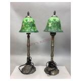 Pair of Tiffany Style Reverse Hand-Painted Lamps