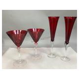 Vintage Red & Clear Glass Stemware