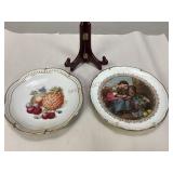 Two Vintage Porcelain Plates & Plate Stand