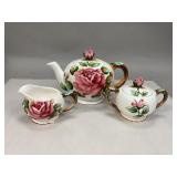 Lefton Americana Rose Teapot, Creamer & Sugar