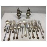 Silverplate Salt & Pepper Shakers & Flatware