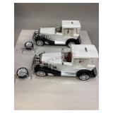 Two Plastic Classic Cars with Clocks