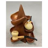 Wooden Pipe Display with Corn Cob Pipes