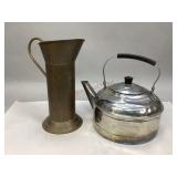 Brass Measuring Pitcher & Vintage Metal Tea Kettle