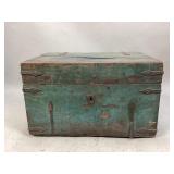 Vintage Green Wood & Metal Storage Trunk