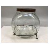 Vintage Sellers Hoosier Cabinet Glass Jar & Stand