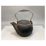 Antique Cast Iron Kettle with Spring Coil Handle