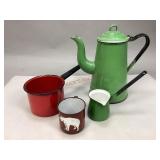 Vintage Red & Green Enamelware Collectibles
