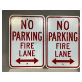 Two Metal No Parking Fire Lane Signs