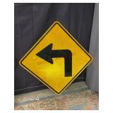 Sharp Left Turn Caution Road Sign