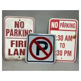 Three Assorted Metal No Parking Signs