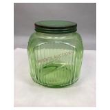 Vintage Green Depression Glass Lidded Jar