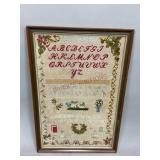 Framed Cross Stitch Dated 1874